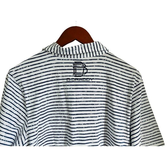 B DRADDY 100% PIMA Cotton Polo Shirt Embroidered Logo White Blue Pinstripes - ME - Picture 5 of 8